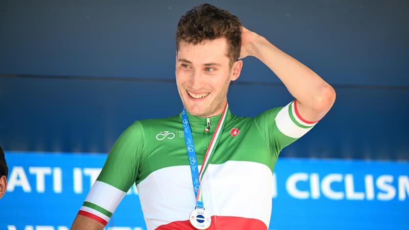 L amateur Filippo Conca emu apres son titre de champion d Italie sur route le 29 juillet 2025 a Gorizia 2104621