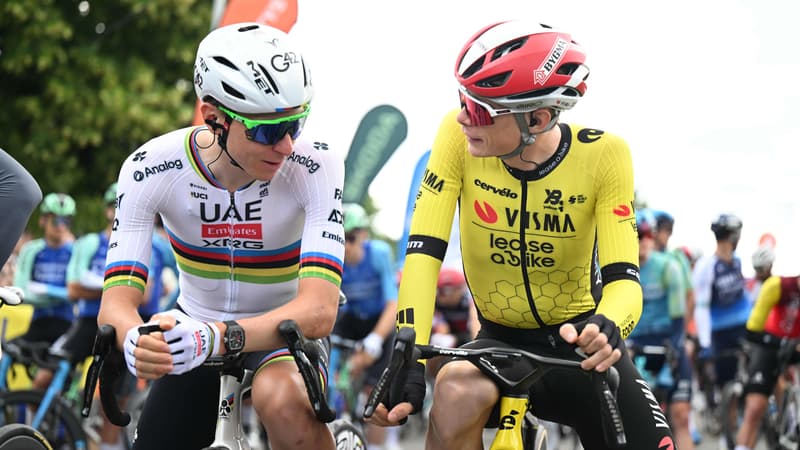 Tadej Pogacar et Jonas Vingegaard lors de la 1ere etape du Criterium du Dauphine le 8 juin 2025 2094232 2