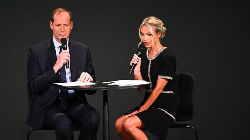 Christian Prudhomme et Marion Rousse lors d une conference de presentation du Tour de France octobre 2024 2117224