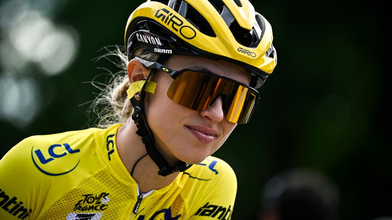 La Polonaise Katarzyna Niewiadoma avec le maillot jaune sur le Tour de France femmes 17 aout 2024 1921304