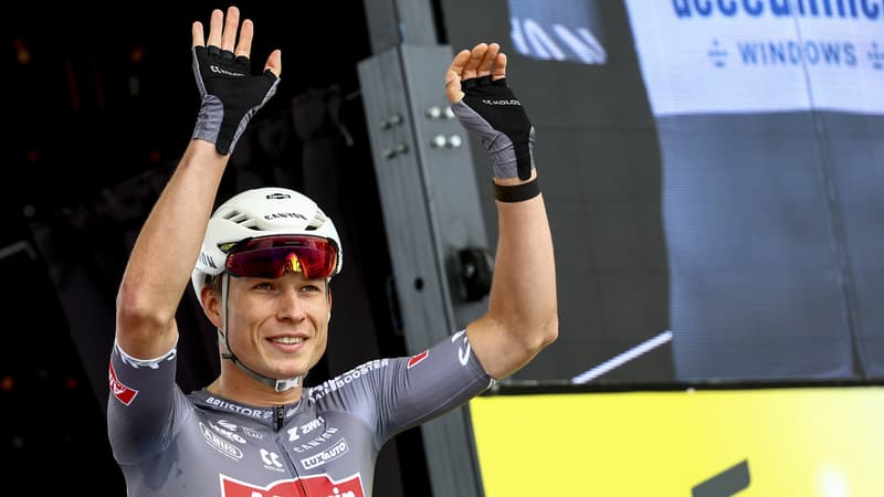 La joie de Jasper Philipsen vainqueur de la 1ere etape du Tour de France le 5 juillet 2025 a Lille 2107606