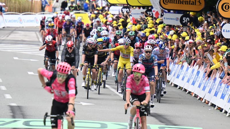 Le peloton avec le maillot jaune Tadej Pogacar a l arrivee de la 20e etape du Tour de France le 26 juillet 2025 2116145