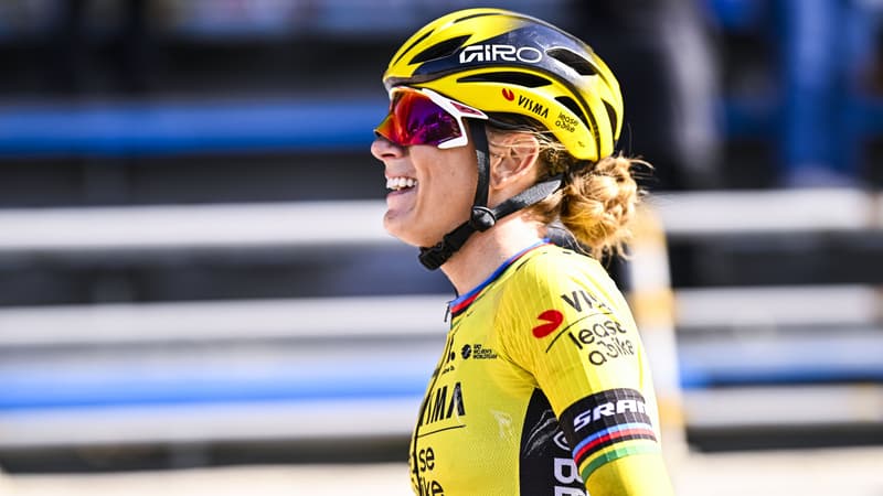 Pauline Ferrand Prevot au moment de franchir la ligne du Paris Roubaix et devenir la premiere francaise de l histoire a remporter la course samedi 12 avril 2065222