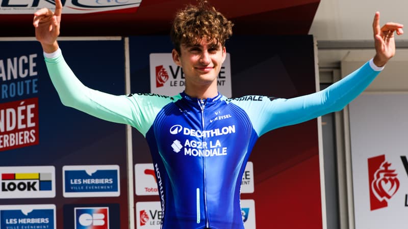 Paul Seixas lors de son premier championnat de France de contre la montre aux Herbiers ou il est arrive troisieme derriere son equipier chez Decathlon AG2R La Mondiale et Kevin Vauquelin pour battre u