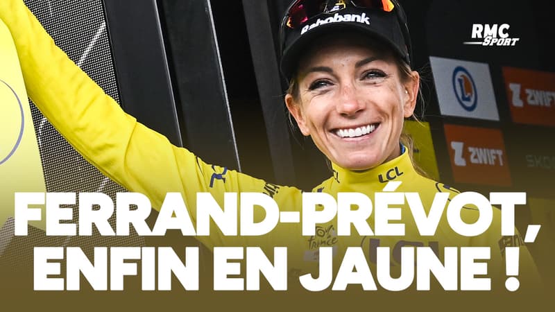 Tour de France feminin E8 L immense joie de Ferrand Prevot avec son maillot jaune 2118604