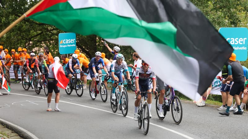 Un drapeau palestinien lors de la 11e etape de la Vuelta le 3 septembre 2025 2132078 1