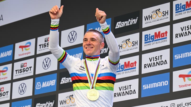 Remco Evenepoel apres sa victoire au contre la montre des championnats du monde a Kigali le 21 septembre 2025 2145288