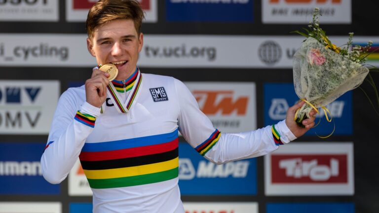 Remco Evenepoel lors du contre-la-montre juniors des Championnats du monde sur route à Innsbruck, le 25 septembre 2018